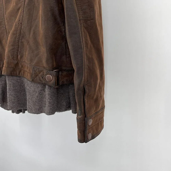 Anthropologie Hei Hei Vegan Leather Jacket Size S Brown Zip Up Layered Trim - Picture 7 of 15